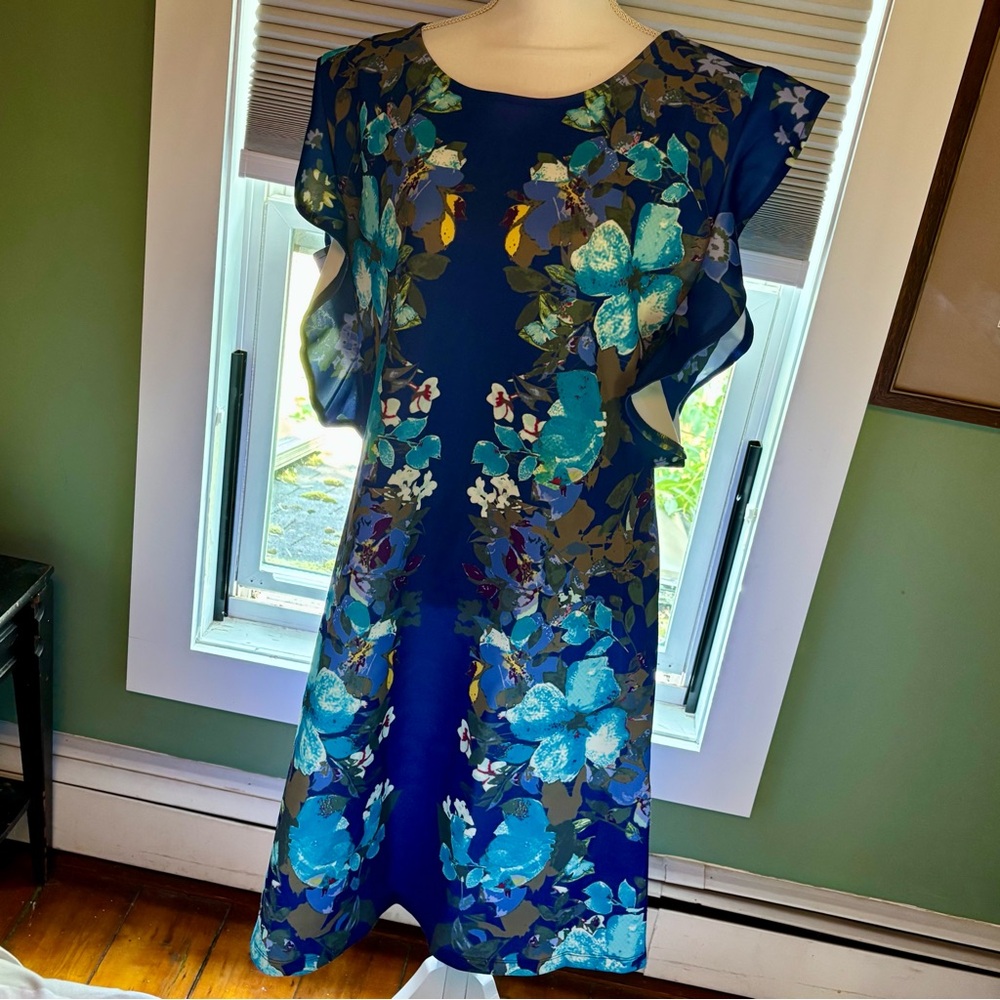 Marc Bouwer Unlimited Floral Blue Dress XL